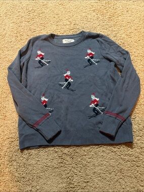 Abercrombie & Fitch Navy Crewneck Ski Motif Sweater with Red Accents